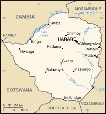 The map of Zimbabwe.