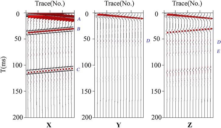 Simulated three-component seismic records of advanced detetion.