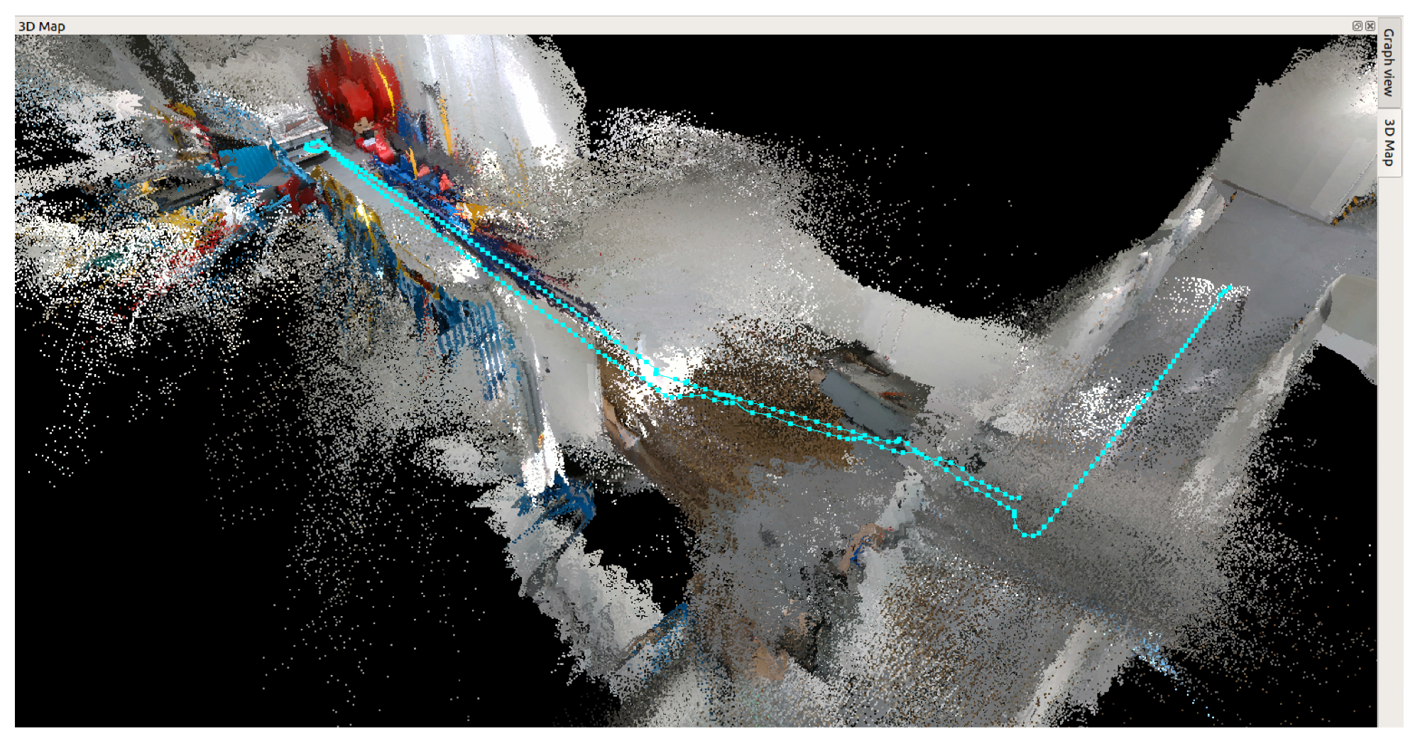 3D map made during the autonomous driving with the robot’s path.