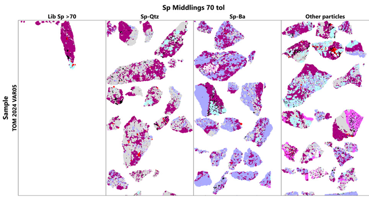 Sphalerite middling maps. Sphalerite liberation tolerance was set to 70%. TOP: Zone 1. BOTTOM: Zone 2.