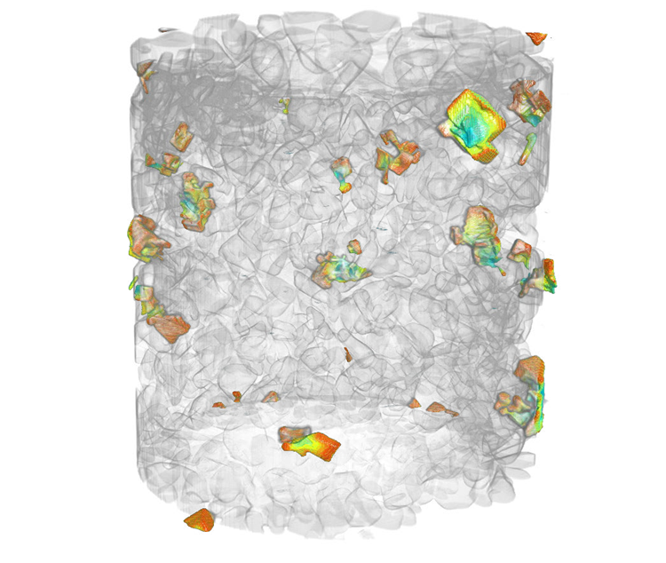 Overview of cooling-induced salt crystallization captured by dynamic micro-CT, revealing when and where crystal growth occurs throughout the porous structure
