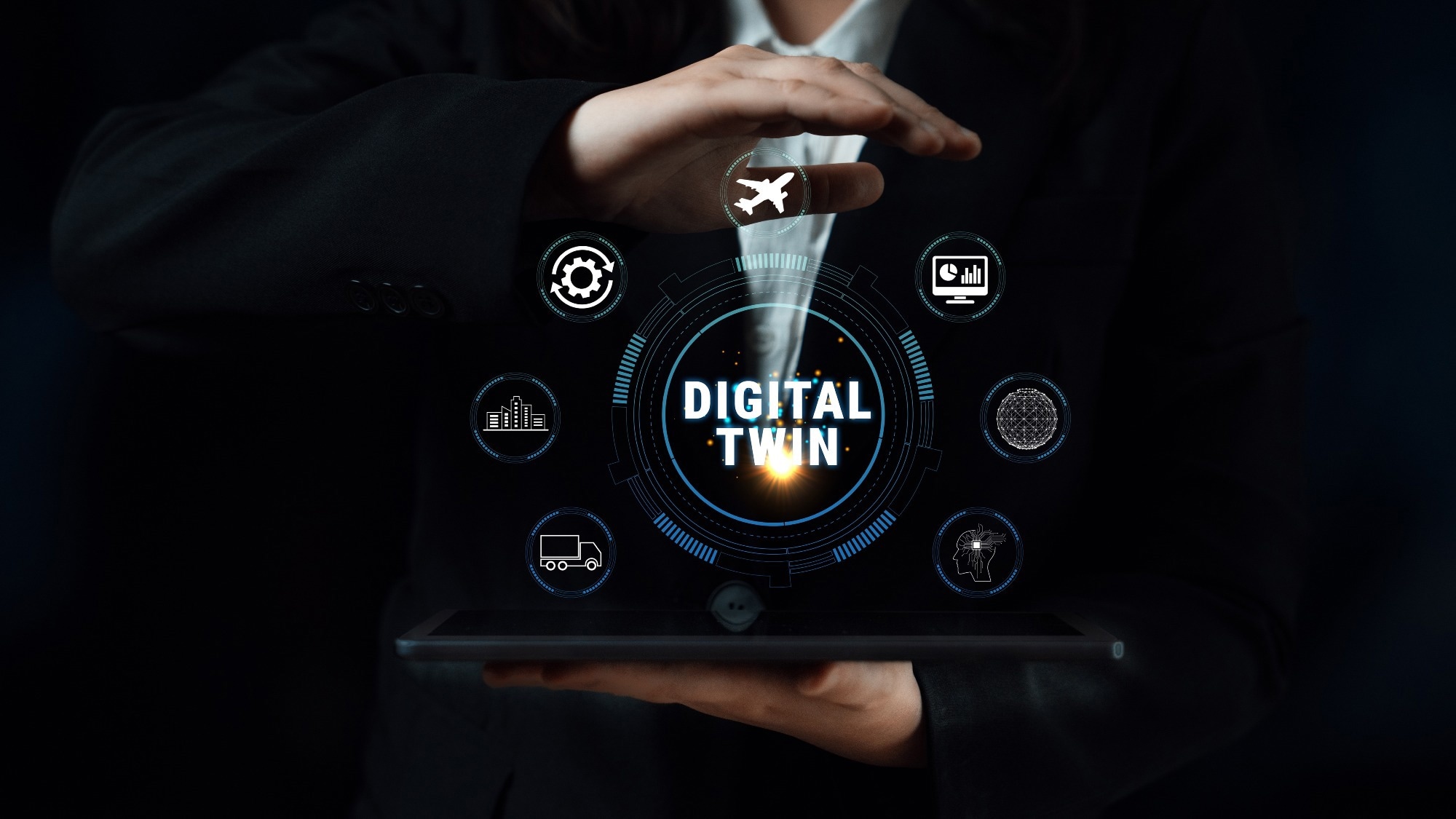 Superimposed digital mindmap of digital twin use cases