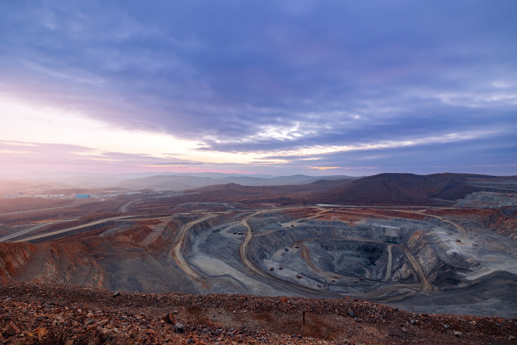Aerial landscape of a large open-pit mine