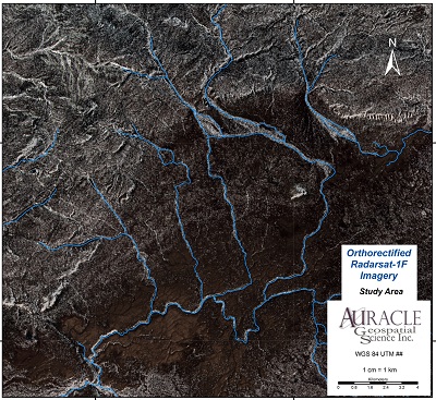 Orthorectified Radarsat-1F Imagery.
