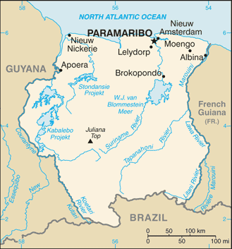 The map of Suriname.