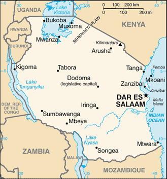 The map of Tanzania.