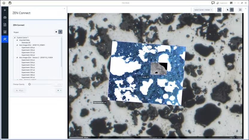 ZEN Connect user interface: images at different scales can be easily navigated.