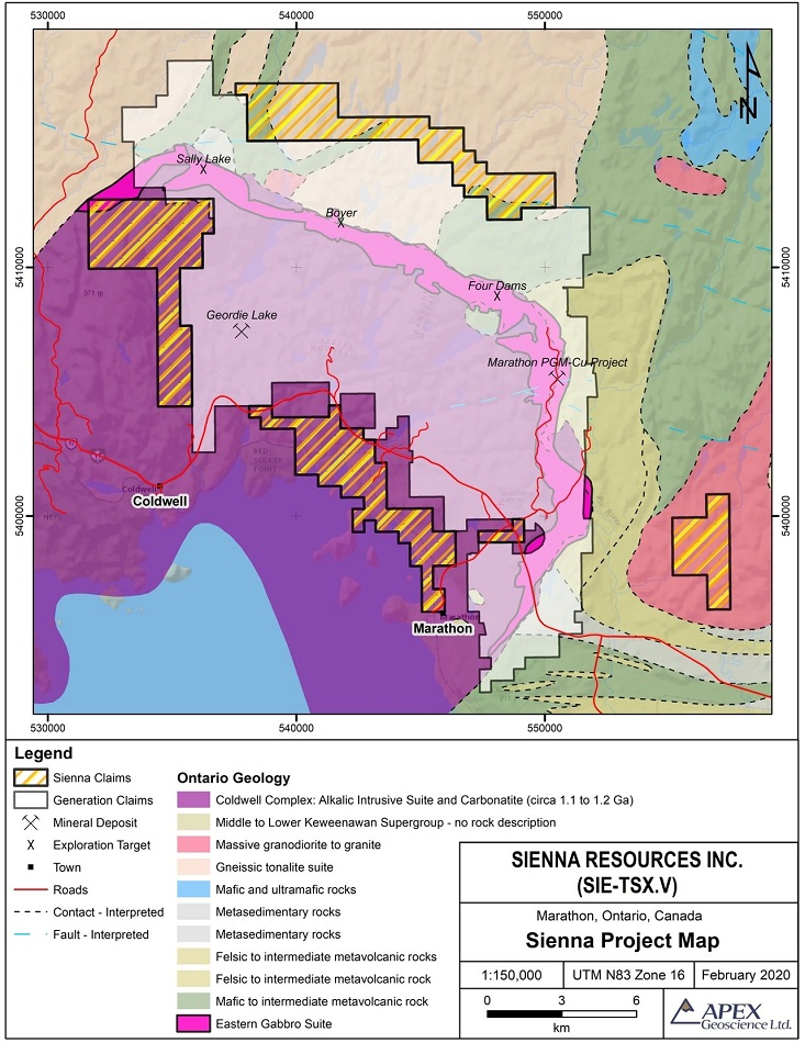 Sienna Resources Increases Land Holdings on Marathon North Platinum-Palladium Property