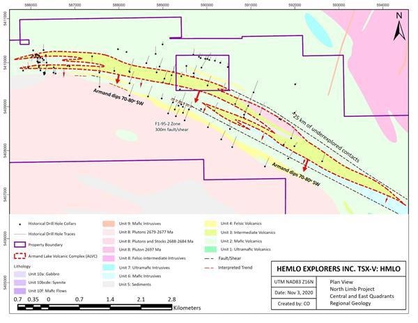 Historical drill holes on the North Limb Project.