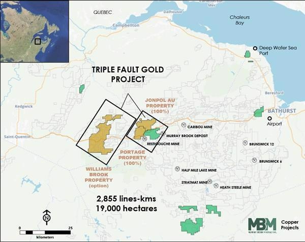 Airborne geophysical survey at Triple Fault Gold Project.