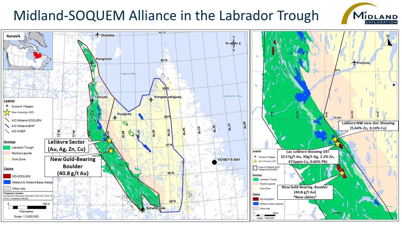 Midland and SOQUEM Find Gold-Bearing Boulder in Lac à Terre Rouge Area.