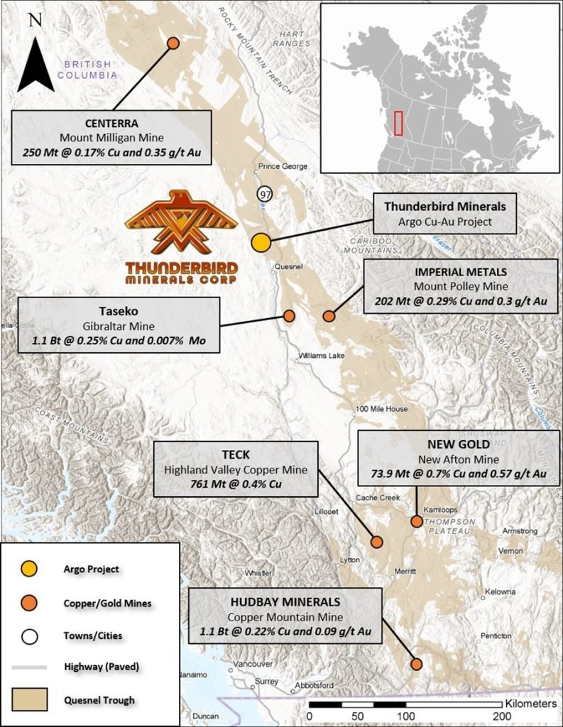 Location of the Argo Project within the prolific Quesnel Trough, which is host to many of British Columbia’s most productive copper mines.