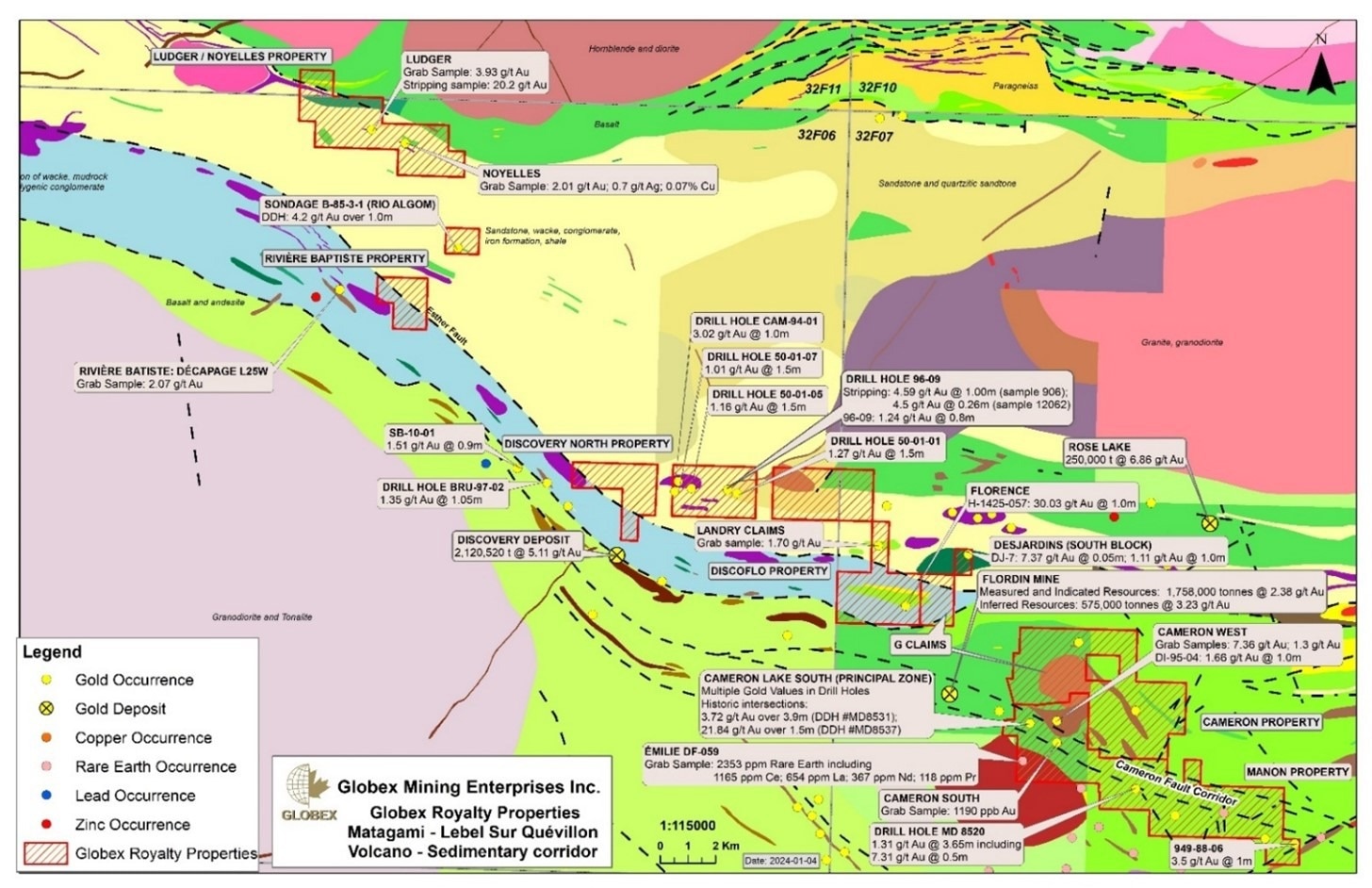 Globex Mining Enterprises Inc. Properties Outlined in Red Sold to O3 Mining