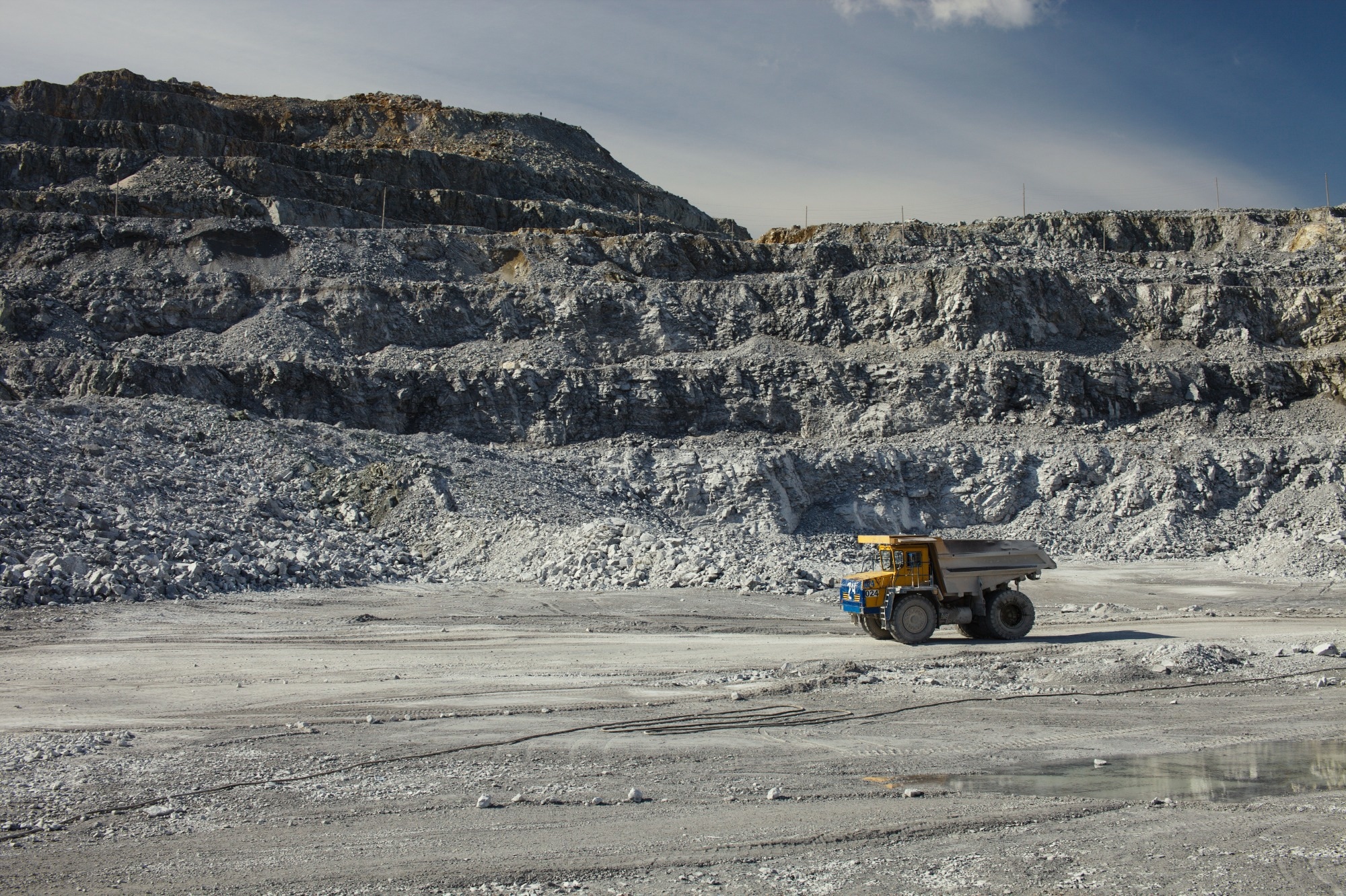 Mining dump truck while working in a slate quarry.